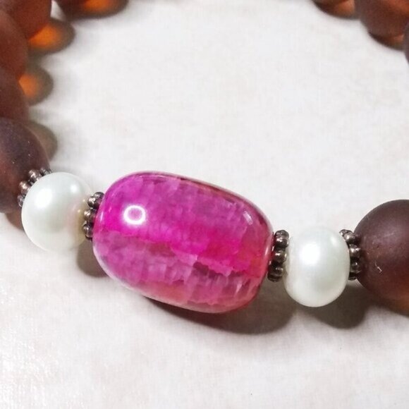 Big Bold & Chunky Stretch Bracelet - Multi Colored Agate + Recycled Glass Beads - Picture 3 of 9